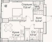 Планировка: 1-к, 40,9 м²