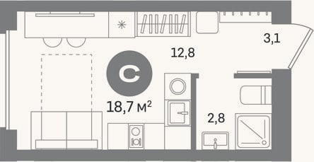 Планировка: Студия, 18,7 м²