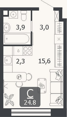 Планировка: Студия, 24,8 м²