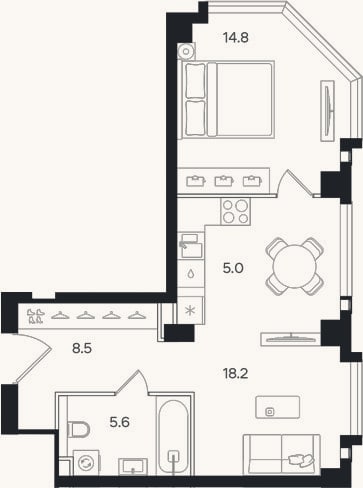 Планировка: 2-к, 52,1 м²