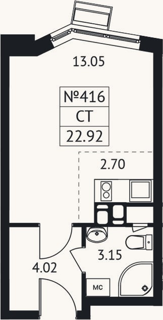 Планировка: Студия, 22,9 м²