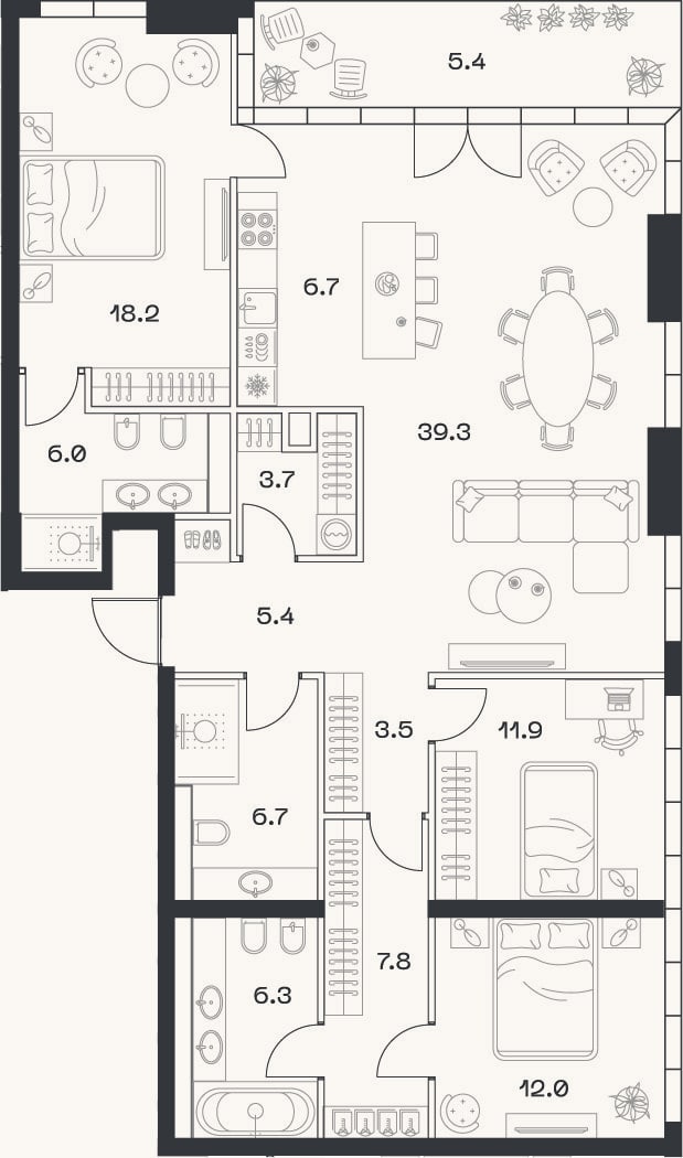 Планировка: 4+ к, 127,7 м²