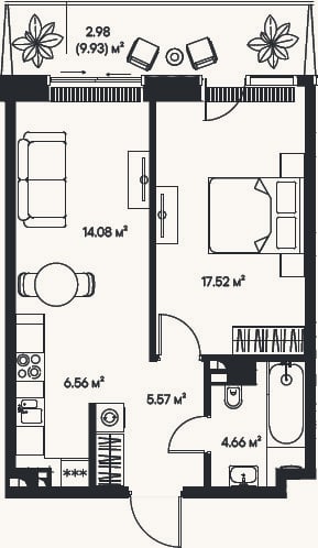 Планировка: 2-к, 48,4 м²