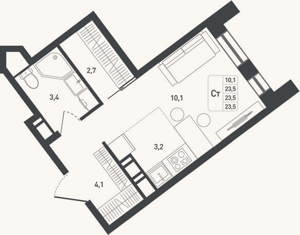 Планировка: Студия, 25,2 м²