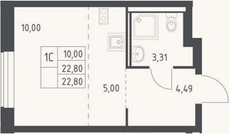 Планировка: Студия, 22,8 м²