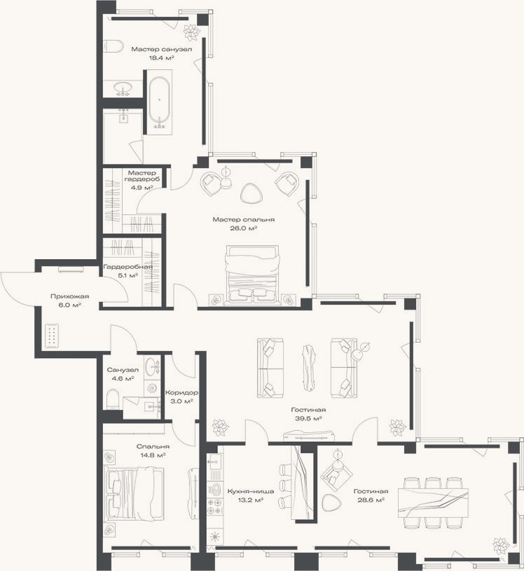 Планировка: 3-к, 164,1 м²