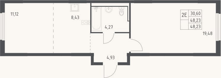 Планировка: 2-к, 48,2 м²