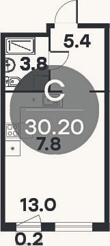 Планировка: Студия, 30 м²