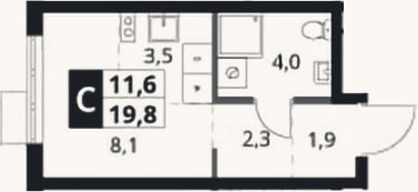 Планировка: Студия, 19,8 м²