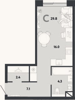Планировка: Студия, 29,8 м²