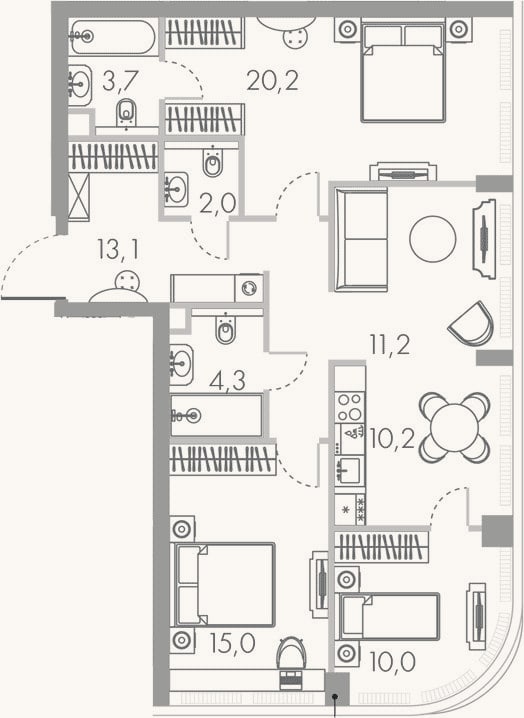 Планировка: 4+ к, 89,7 м²
