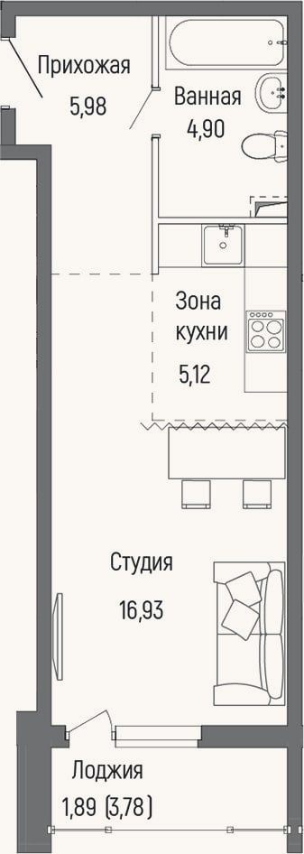 Планировка: Студия, 32,9 м²