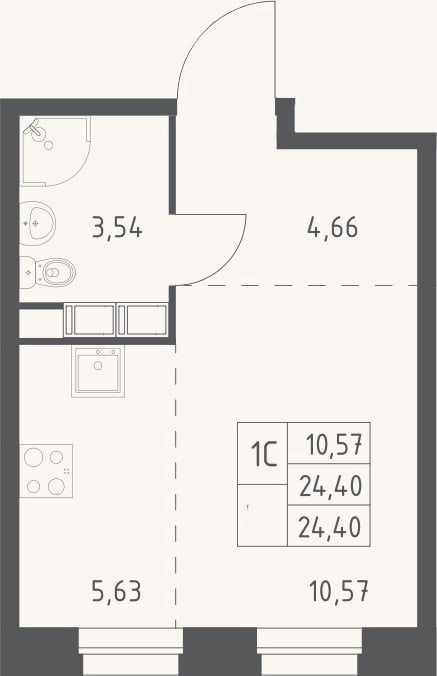 Планировка: Студия, 24,4 м²