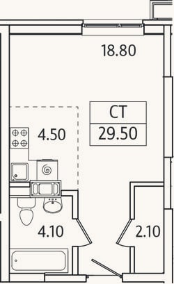 Планировка: Студия, 29,5 м²