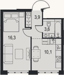 Планировка: 1-к, 33,9 м²