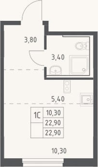 Планировка: Студия, 22,9 м²