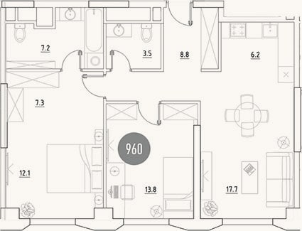 Планировка: 3-к, 76,6 м²