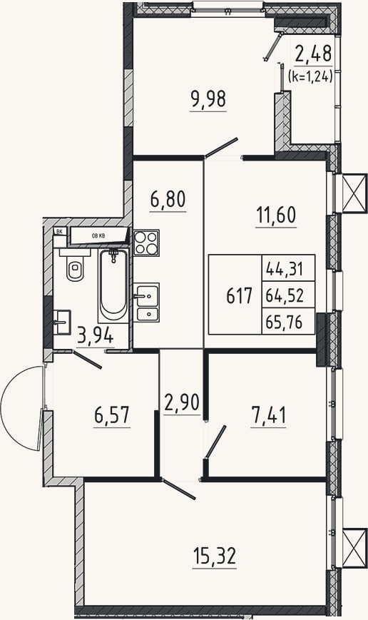 Планировка: 4+ к, 64,5 м²