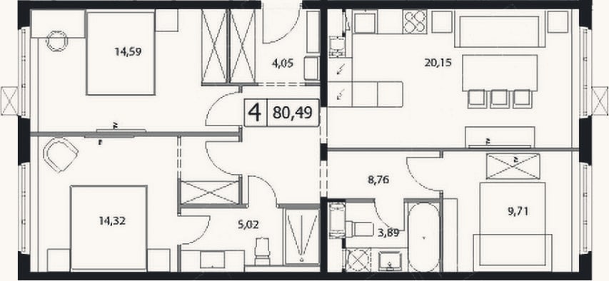 Планировка: 4+ к, 80,5 м²