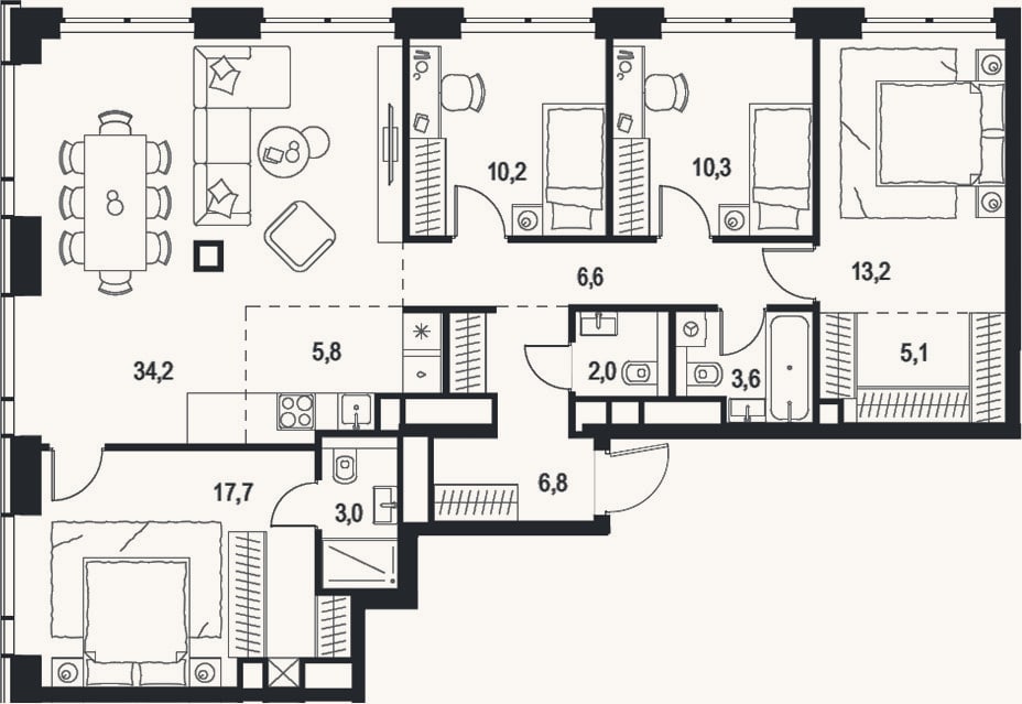 Планировка: 4+ к, 118,5 м²