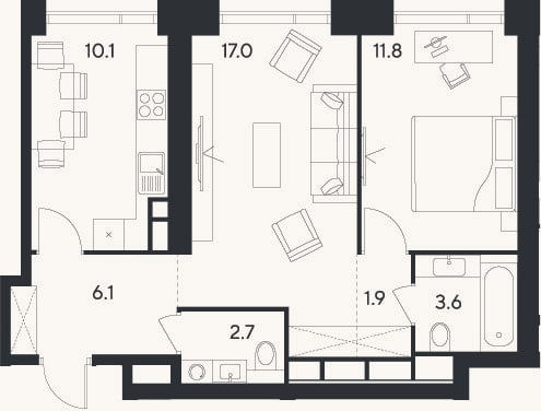 Планировка: 2-к, 53,2 м²