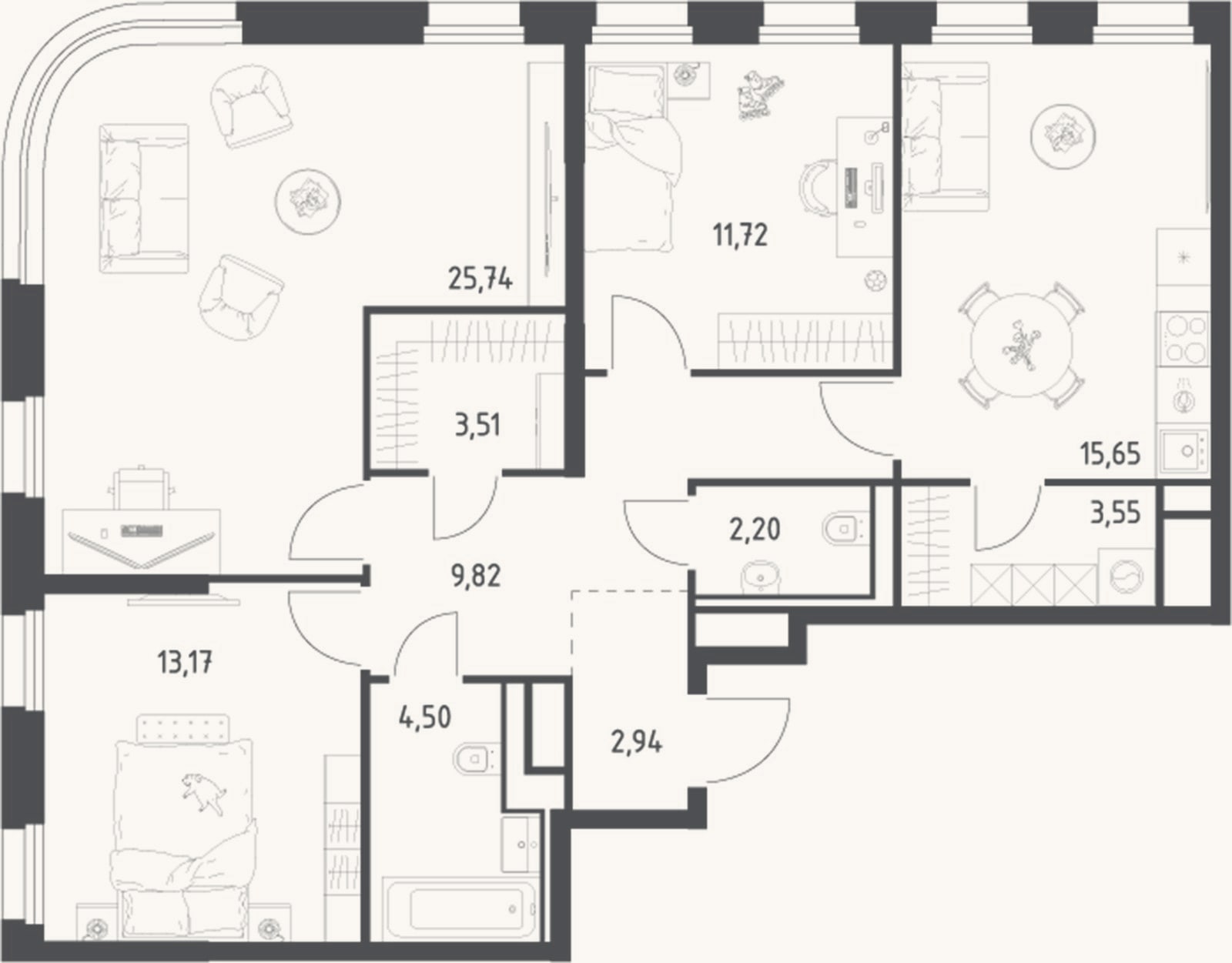 Планировка: 4+ к, 92,8 м²