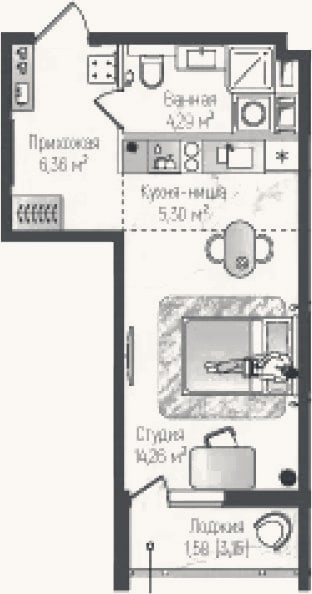 Планировка: Студия, 30,2 м²