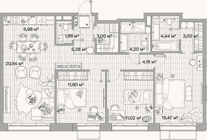 Планировка: 4+ к, 91,6 м²
