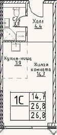 Планировка: Студия, 26,8 м²