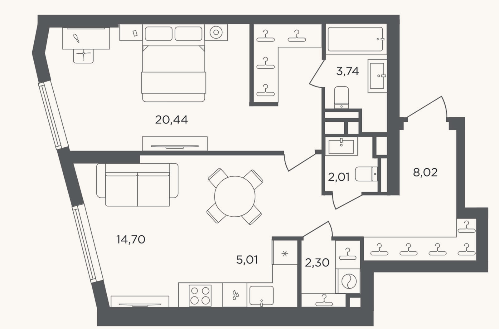Планировка: 2-к, 56,2 м²