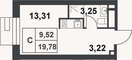 Планировка: Студия, 19,8 м²