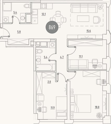 Планировка: 4+ к, 92 м²