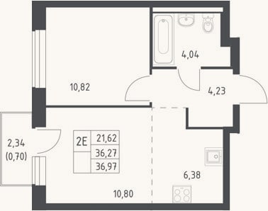 Планировка: 2-к, 36,3 м²
