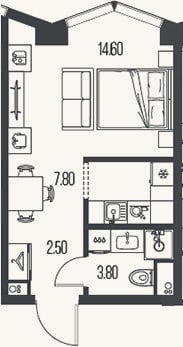 Планировка: Студия, 28,7 м²