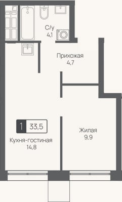 Планировка: 2-к, 33,5 м²