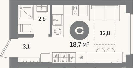 Планировка: Студия, 18,7 м²