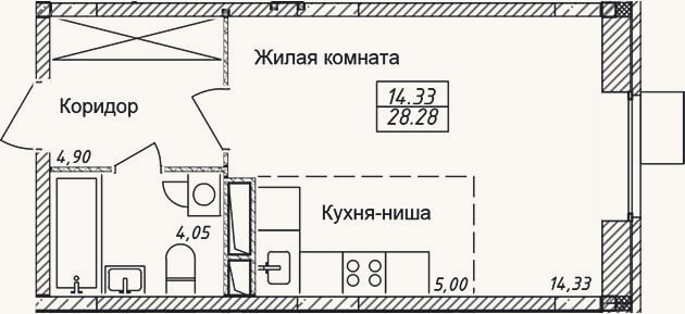 Планировка: Студия, 28,3 м²