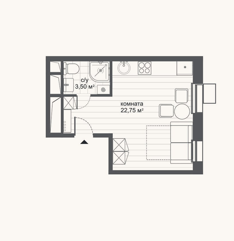 Планировка: Студия, 26,3 м²