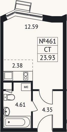 Планировка: Студия, 23,9 м²