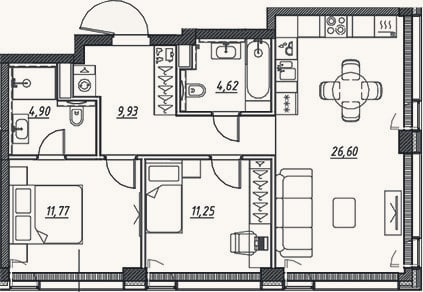 Планировка: 3-к, 69,1 м²