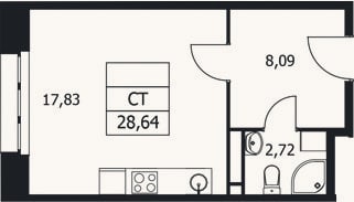Планировка: Студия, 28,6 м²