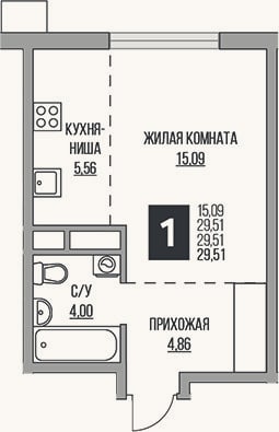 Планировка: Студия, 29,5 м²