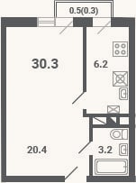 Планировка: 1-к, 29,8 м²