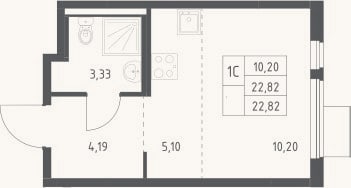 Планировка: Студия, 22,8 м²