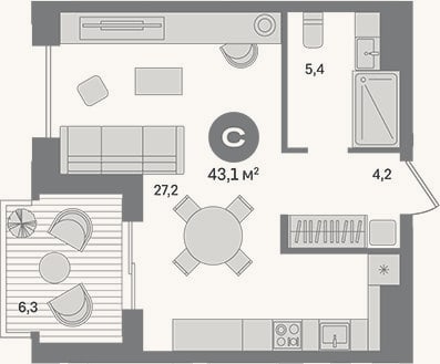 Планировка: Студия, 37,8 м²