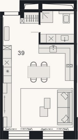 Планировка: Своб. план., 39,1 м²