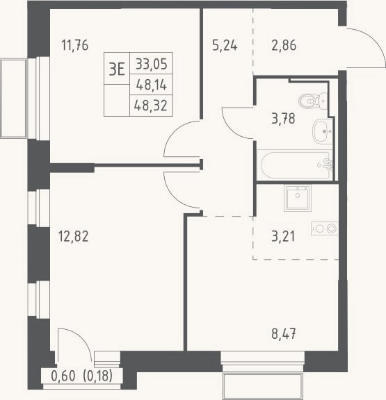 Планировка: 3-к, 48,1 м²