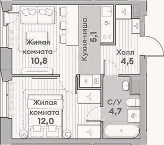 Планировка: 2-к, 37,1 м²