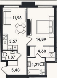 Планировка: 2-к, 46,6 м²