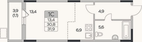 Планировка: Студия, 30,8 м²